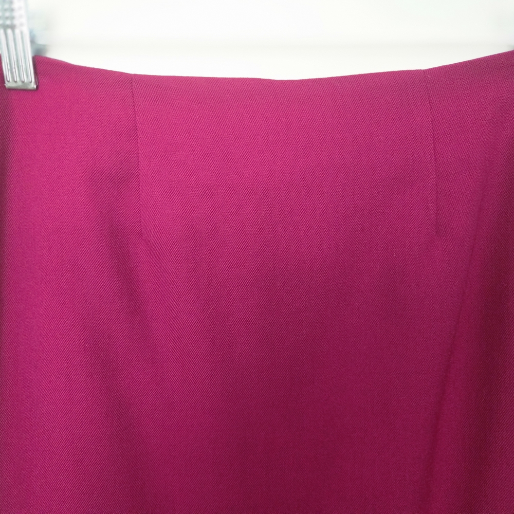 Vintage Albert Chan Magenta Pencil Midi Skirt With Side Slit Size 6 100% Wool - Picture 3 of 13
